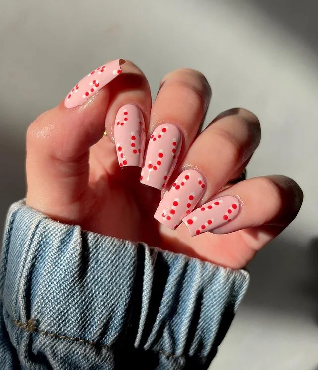 Medium Square Candy Cane Nail Design