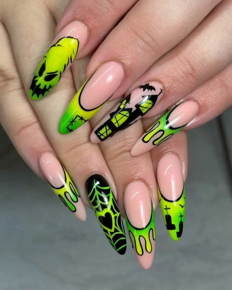 Mr. Oogie Boogie Inspired Green Halloween Nails