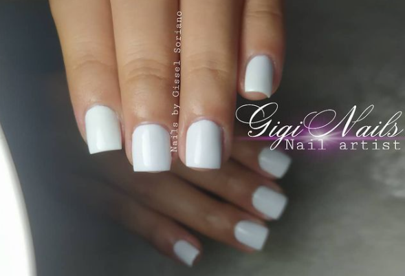 Neat Square White Wedding Nails