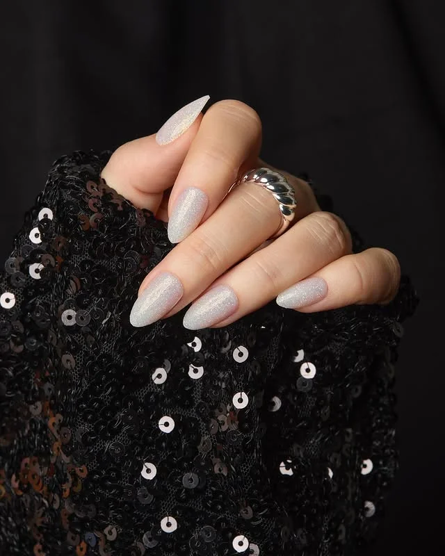 New Year Nails with Silver Glitter Design