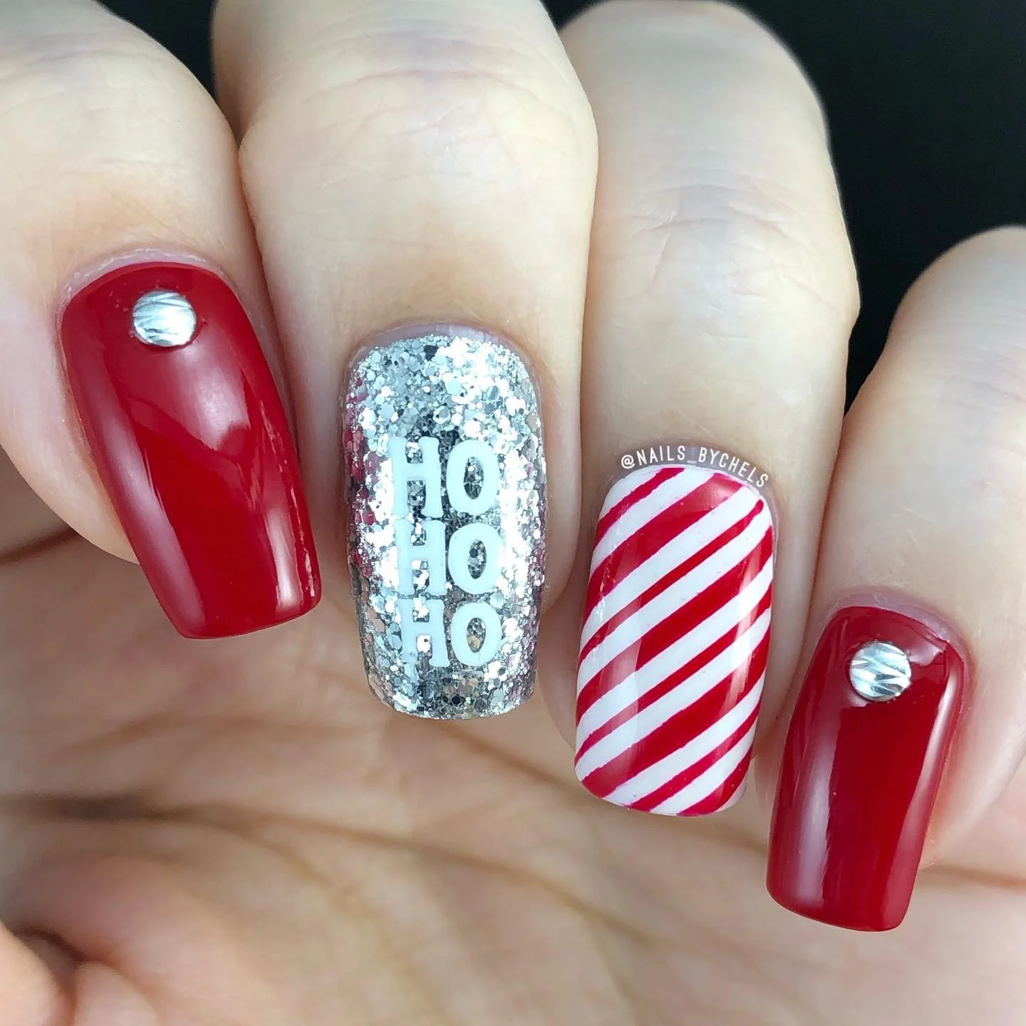 Red Square Candy Cane Nails