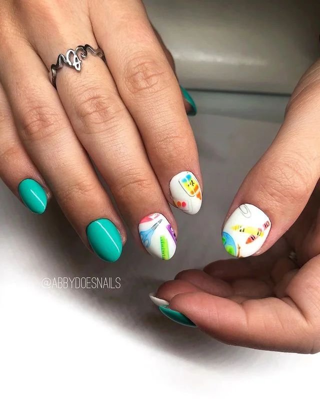School Supplies Themed Nails