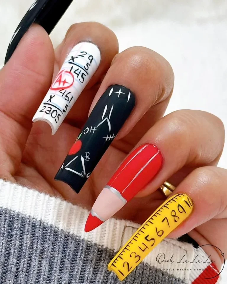School-Themed Stiletto Nails