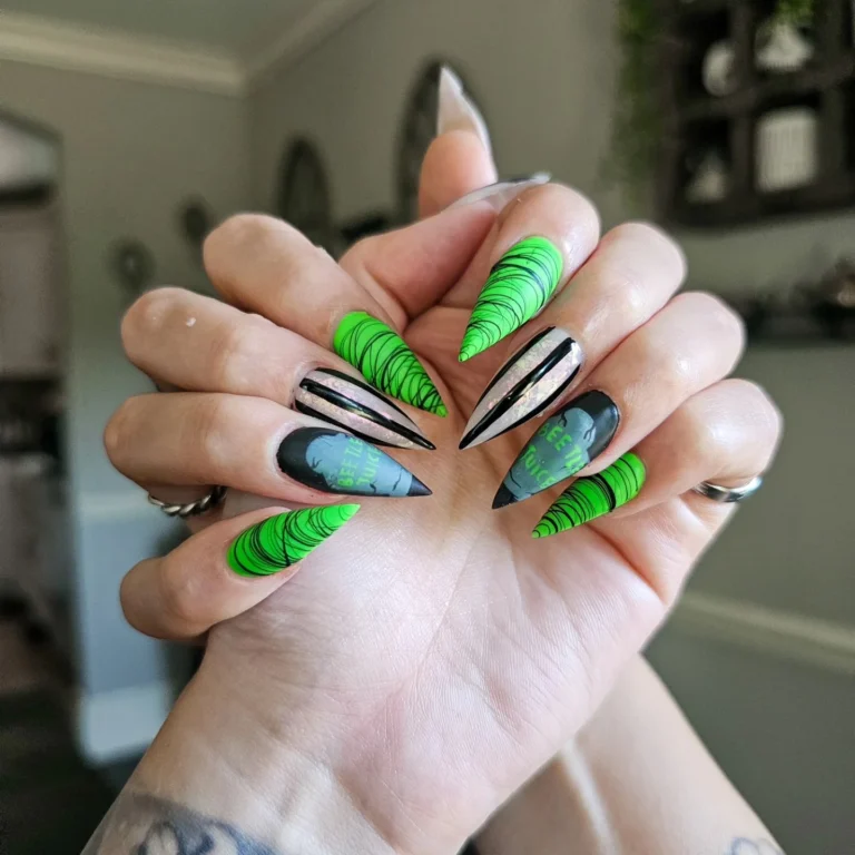 Spooky Beetlejuice Inspired Halloween Nails