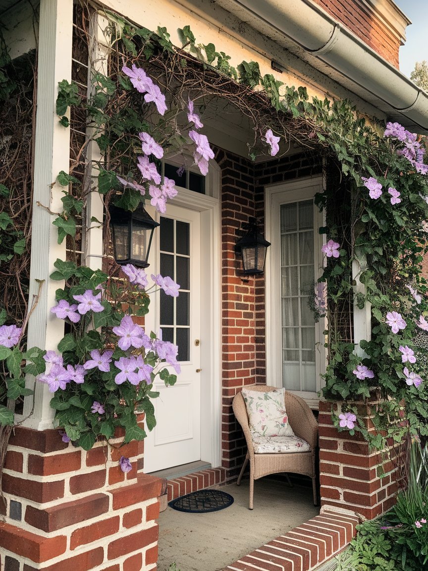 Vintage Charm with Clematis and Brickwork