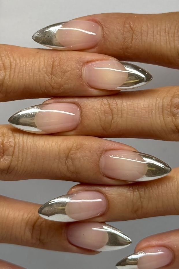 Chic Silver French Tip Nail Design with Modern Twist