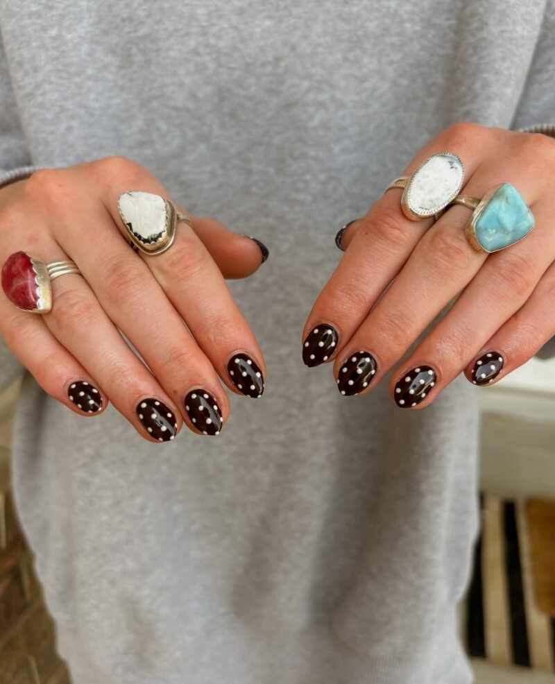 Brown Polka Dots Nails Art