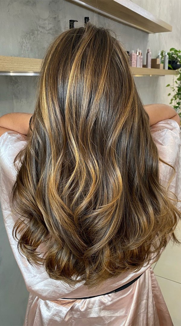 Brunette with Golden Cinnamon Highlights