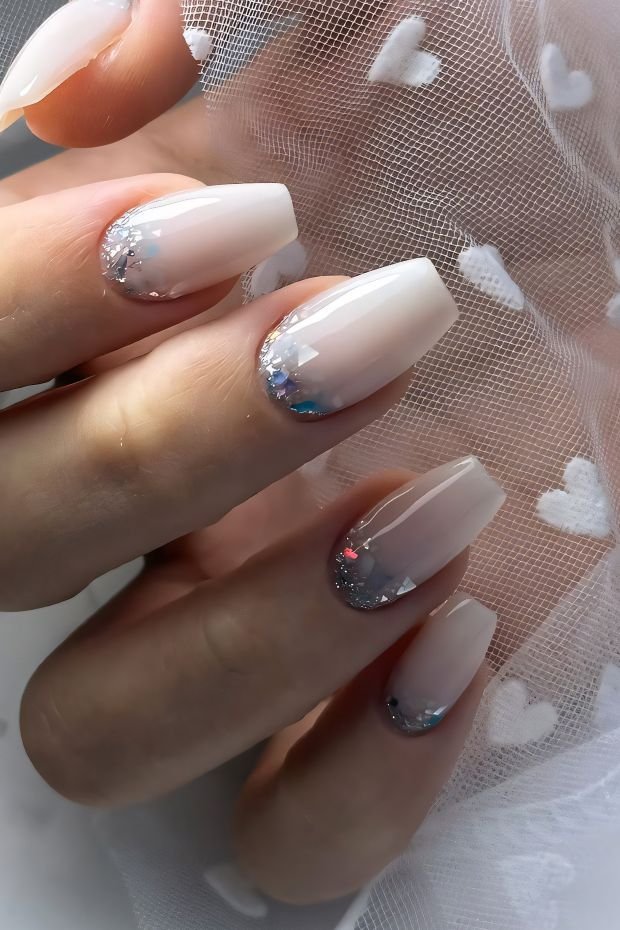 Chic Winter Nail Design with Frosted Glitter Tips