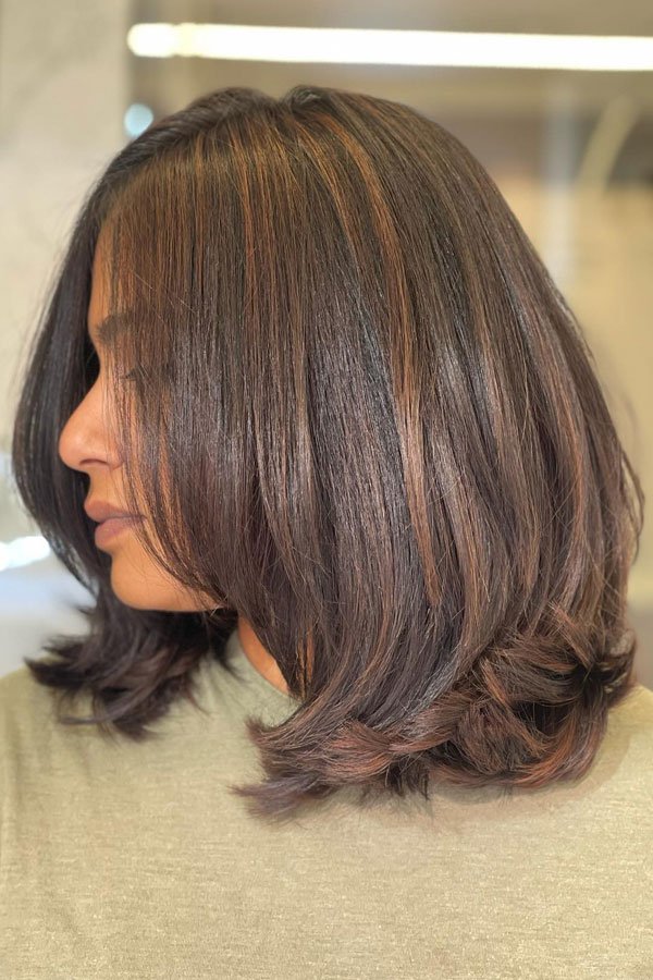 French Brown Layered Lob Haircut