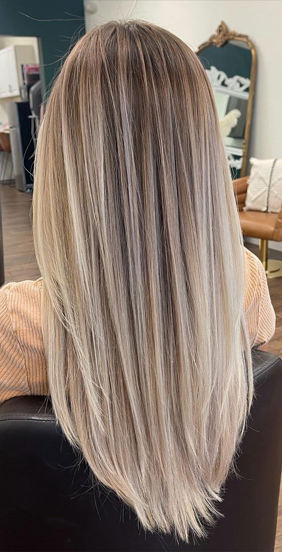 Icy Blonde Balayage Straight Hair