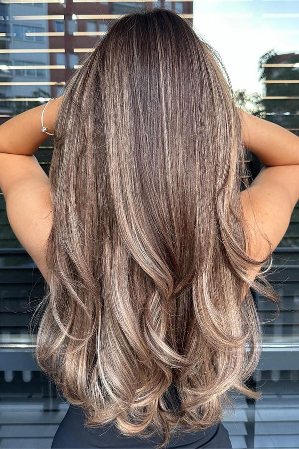 Long Layered Ash Brown Balayage