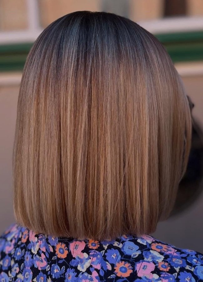 Medium Brown Bob with Honey Beige Ombre