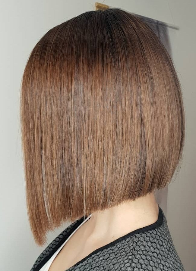 Sleek Blunt Bob in Warm Chestnut Brown