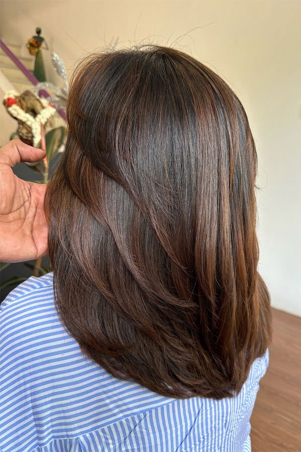 Warm Chestnut Mid-Length Layered Haircut