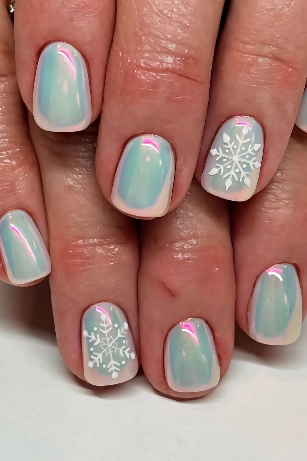 Winter Wonderland Nail Art with Snowflake Design